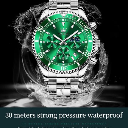 GWS OLEVS Herenhorloge Quartz – RVS Horloge voor mannen – Groen Zilver image 18