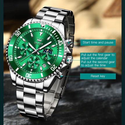 GWS OLEVS Herenhorloge Quartz – RVS Horloge voor mannen – Groen Zilver image 19