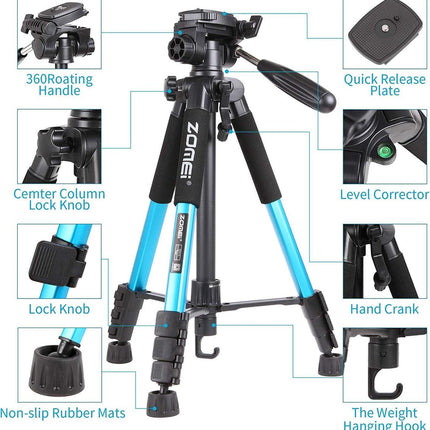 Professioneel Universeel Lichtgewicht DSLR Camerastatief - Voor de Sony / Canon / Nikon Camera – Tripod 140CM - Blauw image 9