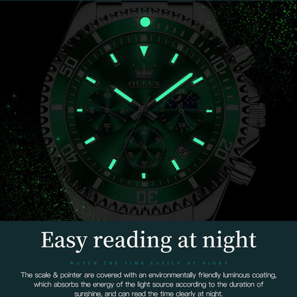 GWS OLEVS Herenhorloge Quartz – RVS Horloge voor mannen – Groen Zilver image 21