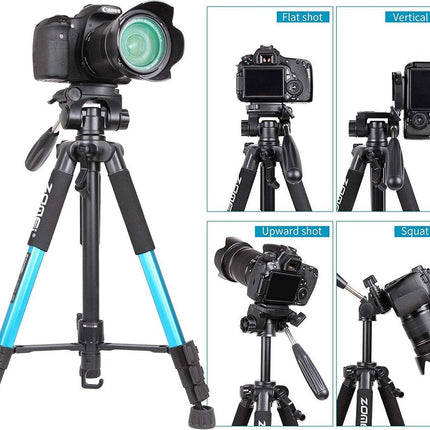 Professioneel Universeel Lichtgewicht DSLR Camerastatief - Voor de Sony / Canon / Nikon Camera – Tripod 140CM - Blauw image 2
