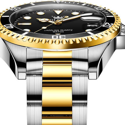 GWS OLEVS Horloge voor mannen - Heren horloge - Roestvrij Staal - Zwart Zilvergoud - met verstelbare pin image 7