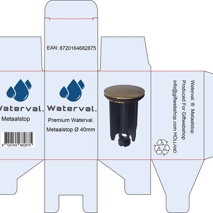 Waterval Metaalstop Waste Plug Universeel – Plugstop badkamer - afvoerplug voor wastafel en bidet - Goud 40mm image 3