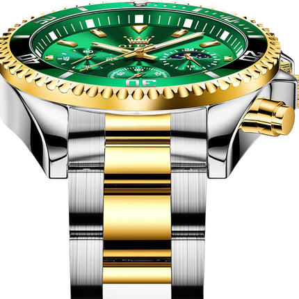 GWS OLEVS Herenhorloge Quartz – RVS Horloge voor mannen – Groen Zilvergoud image 4