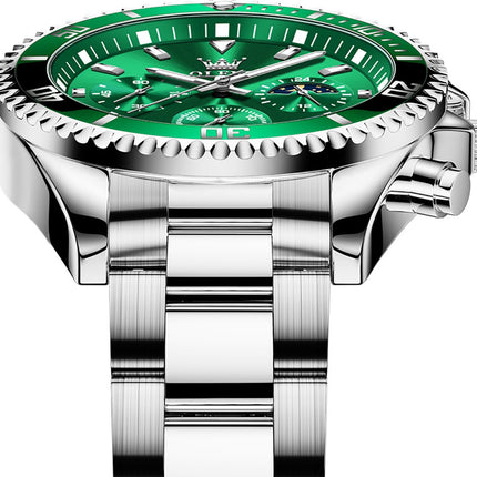 GWS OLEVS Herenhorloge Quartz – RVS Horloge voor mannen – Groen Zilver image 12