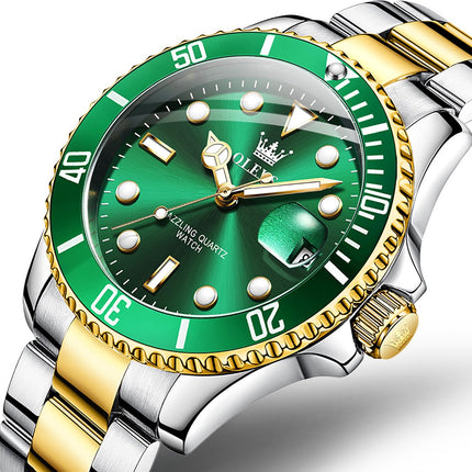 GWS OLEVS Horloge voor mannen - Heren horloge - Roestvrij Staal - Groen Zilvergoud - met verstelbare pin - image 2