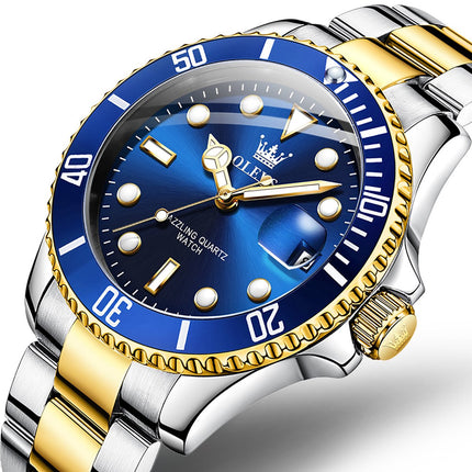 GWS OLEVS Horloge voor mannen - Heren horloge - Roestvrij Staal - Blauw Zilvergoud - met verstelbare pin - image 2