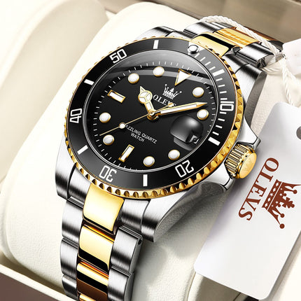 GWS OLEVS Horloge voor mannen - Heren horloge - Roestvrij Staal - Zwart Zilvergoud - met verstelbare pin image 6