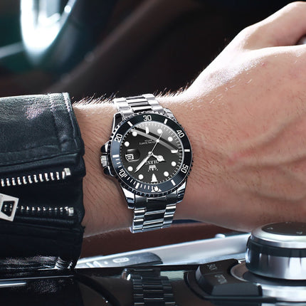 GWS OLEVS Horloge voor mannen - Heren horloge - Roestvrij Staal – Zwart Zilver - met verstelbare pin - image 9