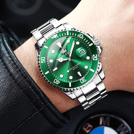 OLEVS Horloge voor mannen - Heren horloge - Roestvrij Staal - Groen Zilver - met verstelbare pin - image 7