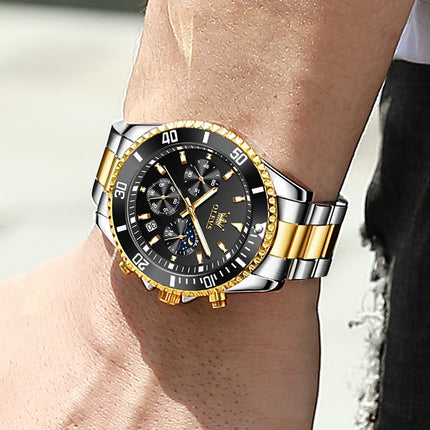 GWS OLEVS Herenhorloge Quartz – RVS Horloge voor mannen – Zwart Zilvergoud image 8