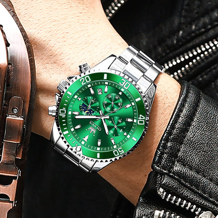 GWS OLEVS Herenhorloge Quartz – RVS Horloge voor mannen – Groen Zilver image 7