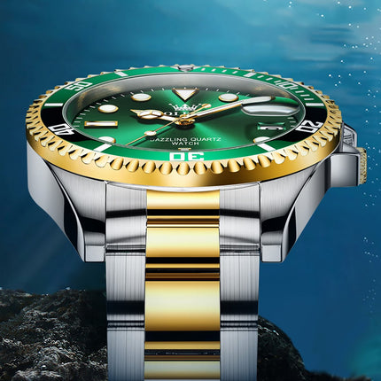 GWS OLEVS Horloge voor mannen - Heren horloge - Roestvrij Staal - Groen Zilvergoud - met verstelbare pin - image 3