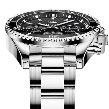 GWS OLEVS Herenhorloge Quartz – RVS Horloge voor mannen – Zwart Zilver image 12