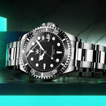 GWS OLEVS Horloge voor mannen - Heren horloge - Roestvrij Staal – Zwart Zilver - met verstelbare pin - image 13