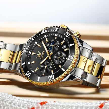 GWS OLEVS Herenhorloge Quartz – RVS Horloge voor mannen – Zwart Zilvergoud image 5