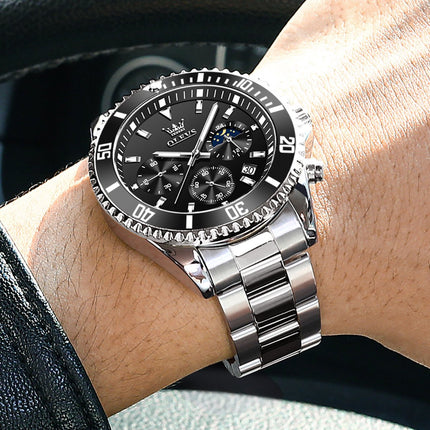 GWS OLEVS Herenhorloge Quartz – RVS Horloge voor mannen – Zwart Zilver image 8