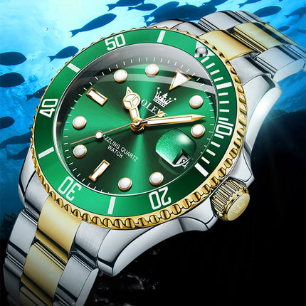 GWS OLEVS Horloge voor mannen - Heren horloge - Roestvrij Staal - Groen Zilvergoud - met verstelbare pin - image 6