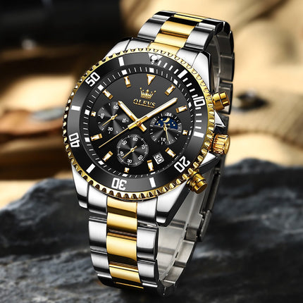 GWS OLEVS Herenhorloge Quartz – RVS Horloge voor mannen – Zwart Zilvergoud image 2