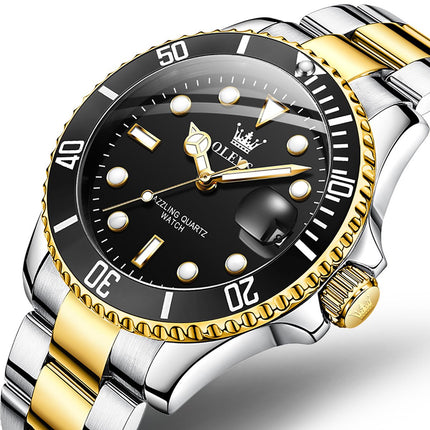 GWS OLEVS Horloge voor mannen - Heren horloge - Roestvrij Staal - Zwart Zilvergoud - met verstelbare pin image 2
