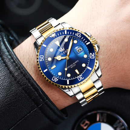 GWS OLEVS Horloge voor mannen - Heren horloge - Roestvrij Staal - Blauw Zilvergoud - met verstelbare pin - image 5