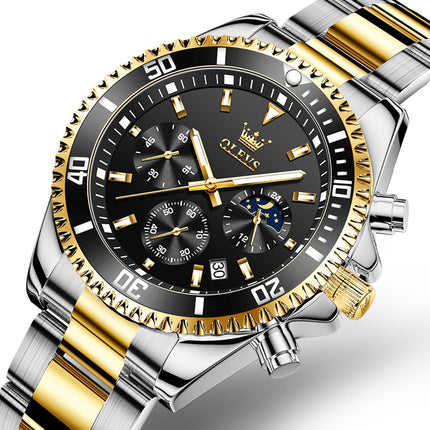 GWS OLEVS Herenhorloge Quartz – RVS Horloge voor mannen – Zwart Zilvergoud image 9