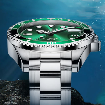 OLEVS Horloge voor mannen - Heren horloge - Roestvrij Staal - Groen Zilver - met verstelbare pin - image 8