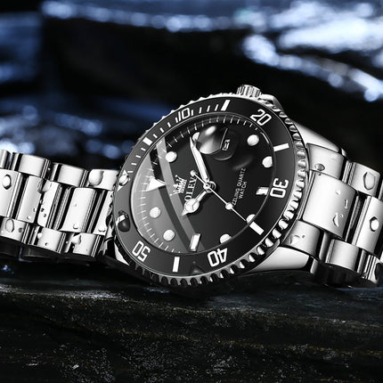 GWS OLEVS Horloge voor mannen - Heren horloge - Roestvrij Staal – Zwart Zilver - met verstelbare pin - image 12