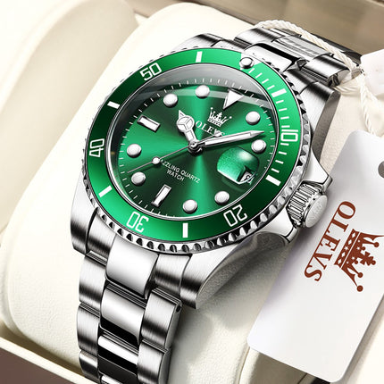 OLEVS Horloge voor mannen - Heren horloge - Roestvrij Staal - Groen Zilver - met verstelbare pin - image 12