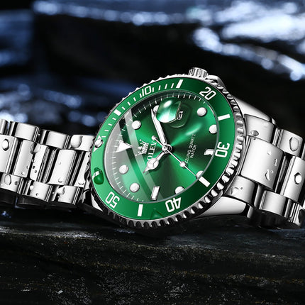 OLEVS Horloge voor mannen - Heren horloge - Roestvrij Staal - Groen Zilver - met verstelbare pin - image 9