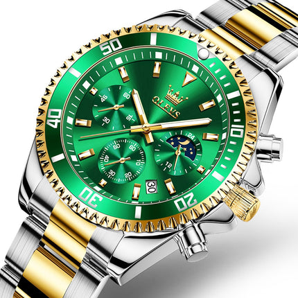 GWS OLEVS Herenhorloge Quartz – RVS Horloge voor mannen – Groen Zilvergoud image 3