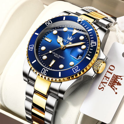 GWS OLEVS Horloge voor mannen - Heren horloge - Roestvrij Staal - Blauw Zilvergoud - met verstelbare pin - image 7
