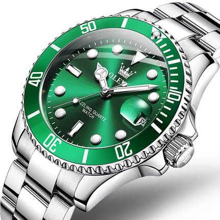 OLEVS Horloge voor mannen - Heren horloge - Roestvrij Staal - Groen Zilver - met verstelbare pin - image 2