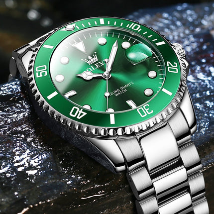 OLEVS Horloge voor mannen - Heren horloge - Roestvrij Staal - Groen Zilver - met verstelbare pin - image 14