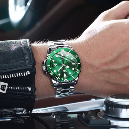 OLEVS Horloge voor mannen - Heren horloge - Roestvrij Staal - Groen Zilver - met verstelbare pin - image 13