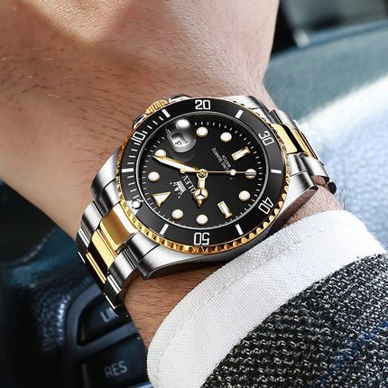 GWS OLEVS Horloge voor mannen - Heren horloge - Roestvrij Staal - Zwart Zilvergoud - met verstelbare pin image 5