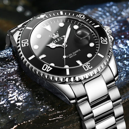 GWS OLEVS Horloge voor mannen - Heren horloge - Roestvrij Staal – Zwart Zilver - met verstelbare pin - image 11