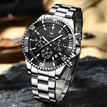 GWS OLEVS Herenhorloge Quartz – RVS Horloge voor mannen – Zwart Zilver image 6
