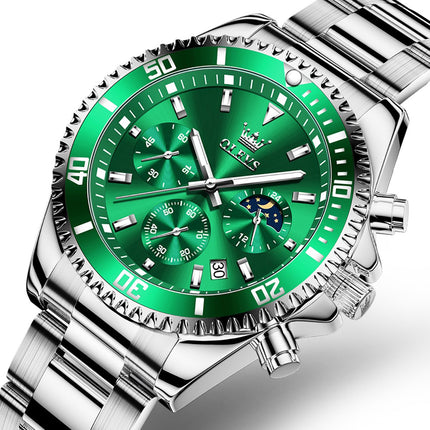 GWS OLEVS Herenhorloge Quartz – RVS Horloge voor mannen – Groen Zilver image 2