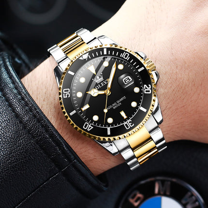 GWS OLEVS Horloge voor mannen - Heren horloge - Roestvrij Staal - Zwart Zilvergoud - met verstelbare pin image 4