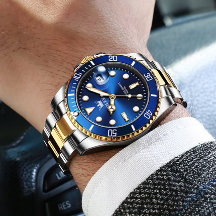 GWS OLEVS Horloge voor mannen - Heren horloge - Roestvrij Staal - Blauw Zilvergoud - met verstelbare pin - image 3