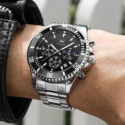 GWS OLEVS Herenhorloge Quartz – RVS Horloge voor mannen – Zwart Zilver image 11