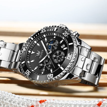GWS OLEVS Herenhorloge Quartz – RVS Horloge voor mannen – Zwart Zilver image 3
