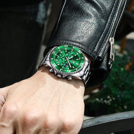 GWS OLEVS Herenhorloge Quartz – RVS Horloge voor mannen – Groen Zilver image 10