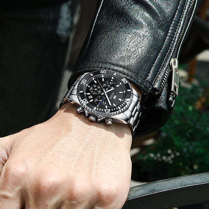 GWS OLEVS Herenhorloge Quartz – RVS Horloge voor mannen – Zwart Zilver image 9