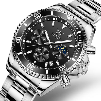 GWS OLEVS Herenhorloge Quartz – RVS Horloge voor mannen – Zwart Zilver image 10