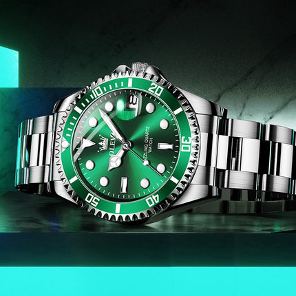 OLEVS Horloge voor mannen - Heren horloge - Roestvrij Staal - Groen Zilver - met verstelbare pin - image 3