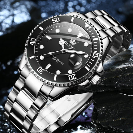 GWS OLEVS Horloge voor mannen - Heren horloge - Roestvrij Staal – Zwart Zilver - met verstelbare pin - image 4