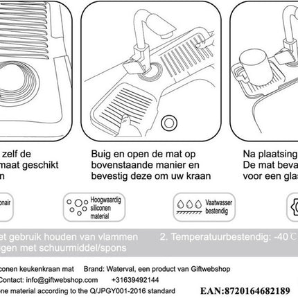 Waterval Siliconen Mat voor Keukenkraan – Anti lek tray Keuken Badkamer - Wastafel Splash Bescherming - Lichtgrijs 37cm image 7