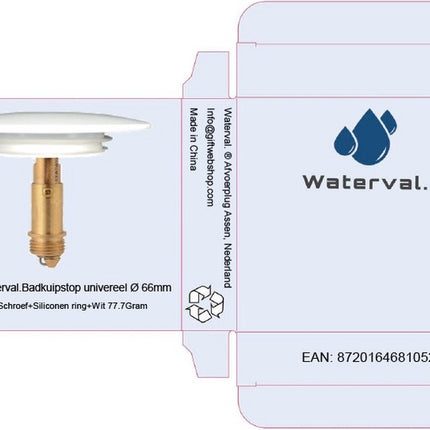 Waterval pop-up waterstopper – Spoelbak Wastafel stopper - Badkamer Gootsteen Plug Stop – 66mm Wit image 4